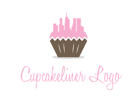 buildings forming cupcake food logo
