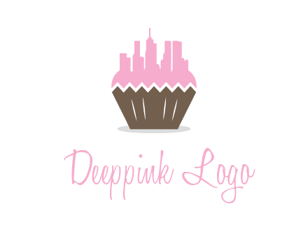 buildings forming cupcake food logo