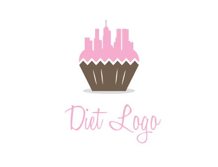 buildings forming cupcake food logo
