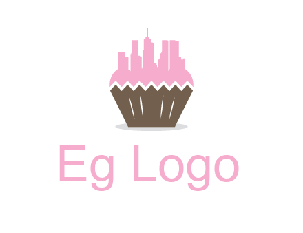 buildings forming cupcake food logo