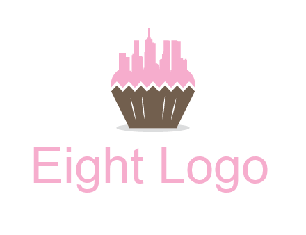 buildings forming cupcake food logo