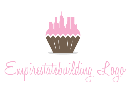 buildings forming cupcake food logo