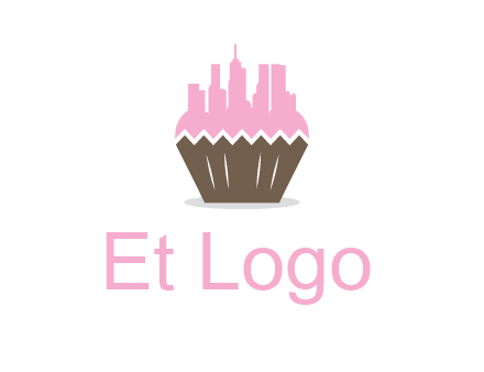 buildings forming cupcake food logo