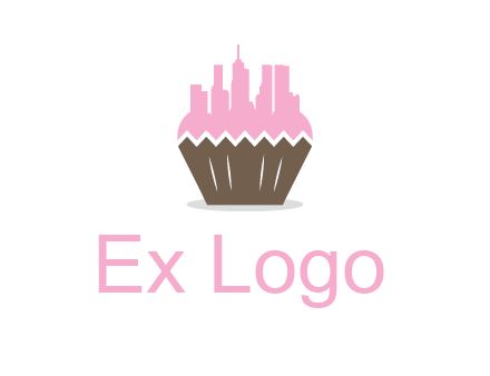 buildings forming cupcake food logo