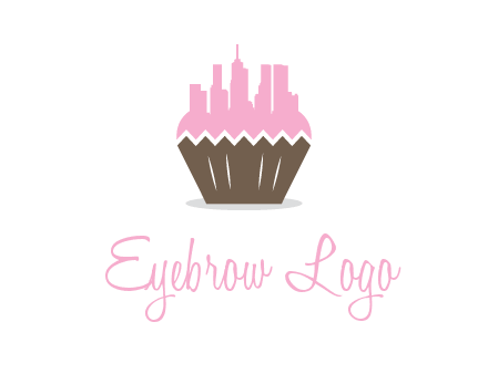 buildings forming cupcake food logo
