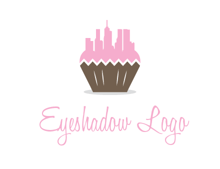 buildings forming cupcake food logo