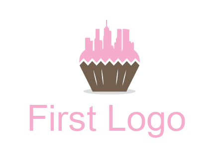 buildings forming cupcake food logo