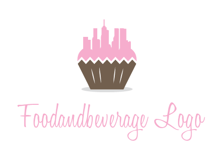 buildings forming cupcake food logo
