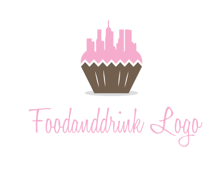 buildings forming cupcake food logo