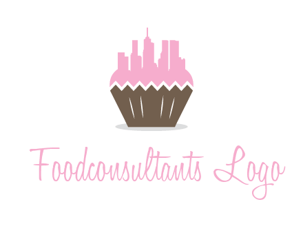 buildings forming cupcake food logo