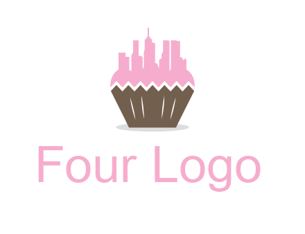 buildings forming cupcake food logo