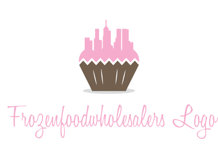 buildings forming cupcake food logo
