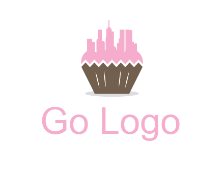 buildings forming cupcake food logo