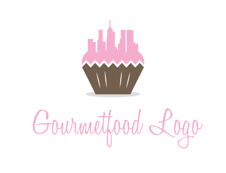 buildings forming cupcake food logo