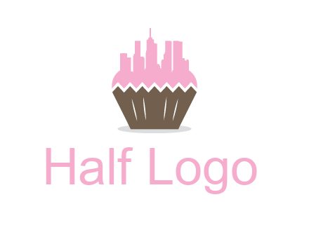 buildings forming cupcake food logo