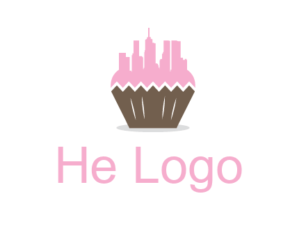 buildings forming cupcake food logo