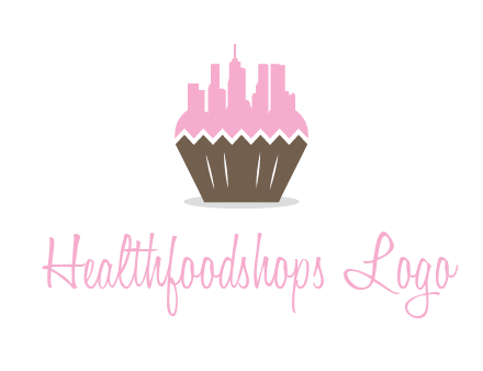 buildings forming cupcake food logo
