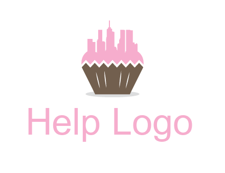 buildings forming cupcake food logo