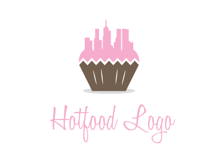 buildings forming cupcake food logo