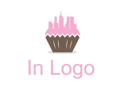 buildings forming cupcake food logo