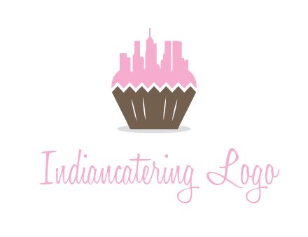 buildings forming cupcake food logo
