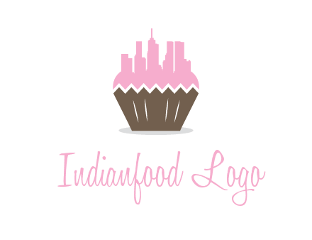 buildings forming cupcake food logo