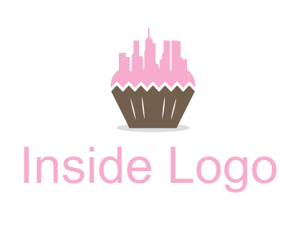 buildings forming cupcake food logo