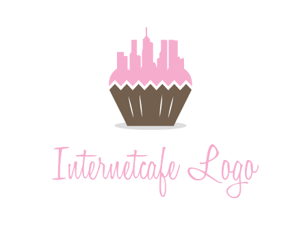 buildings forming cupcake food logo
