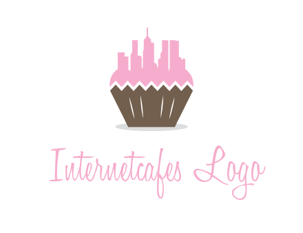 buildings forming cupcake food logo