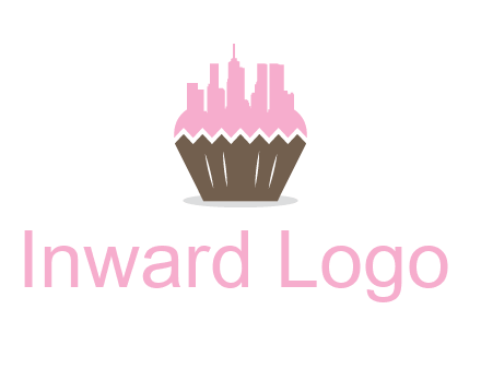 buildings forming cupcake food logo