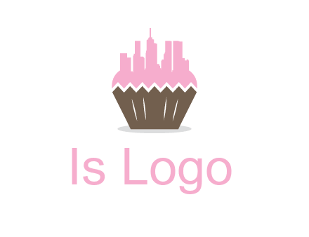 buildings forming cupcake food logo