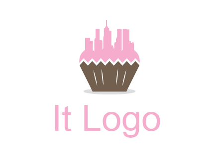 buildings forming cupcake food logo
