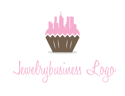 buildings forming cupcake food logo