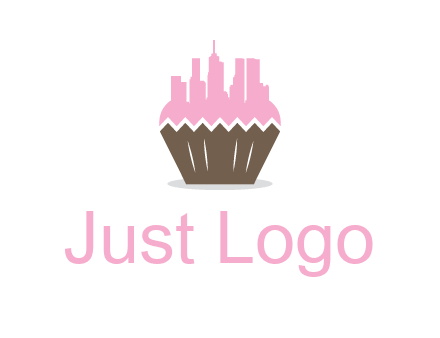 buildings forming cupcake food logo