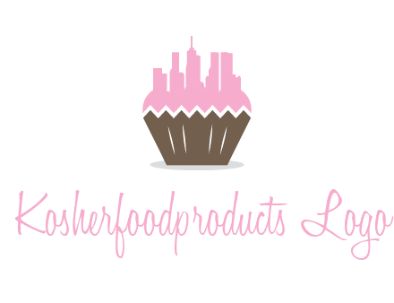 buildings forming cupcake food logo