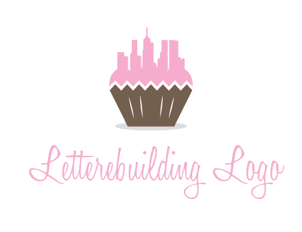 buildings forming cupcake food logo
