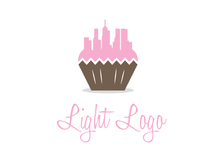buildings forming cupcake food logo
