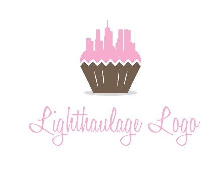 buildings forming cupcake food logo