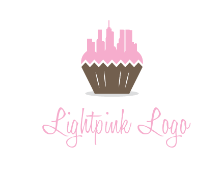 buildings forming cupcake food logo
