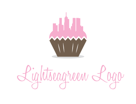 buildings forming cupcake food logo