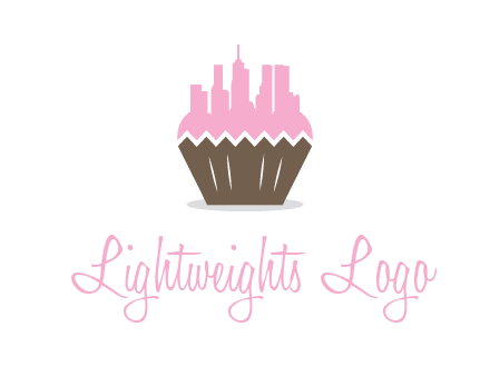 buildings forming cupcake food logo