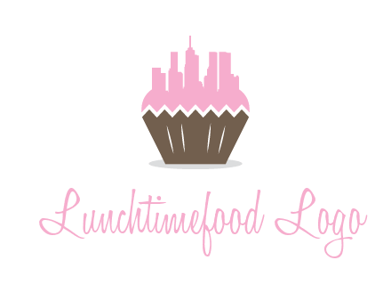 buildings forming cupcake food logo