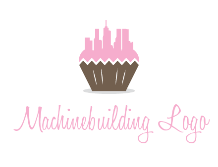 buildings forming cupcake food logo