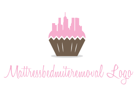 buildings forming cupcake food logo