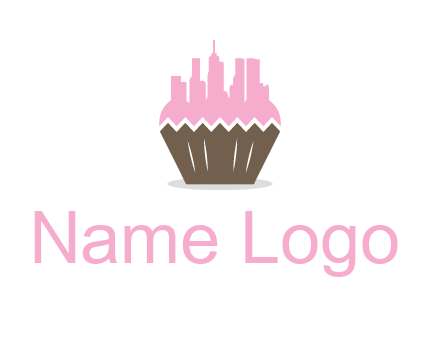 buildings forming cupcake food logo