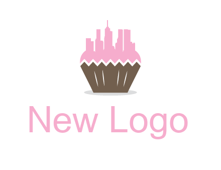 buildings forming cupcake food logo