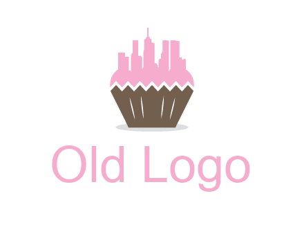buildings forming cupcake food logo