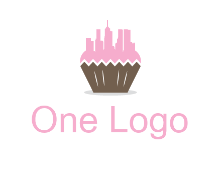 buildings forming cupcake food logo