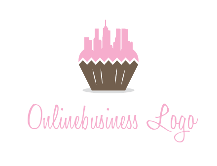 buildings forming cupcake food logo