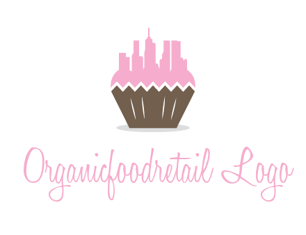 buildings forming cupcake food logo